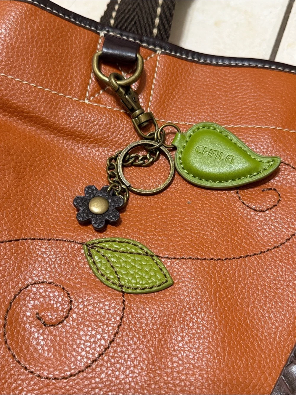 CHALA TWEET Partridge Bird Hobo Tote Shoulder Bag Vegan Leather Orange Purse